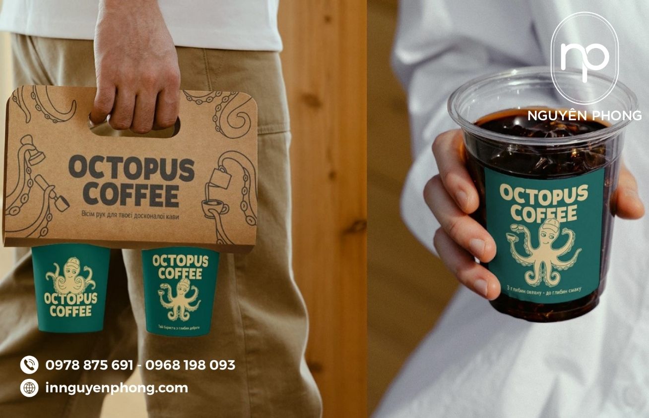 Mẫu túi giấy đựng cà phê đồng bộ kèm tem dán cà phê 